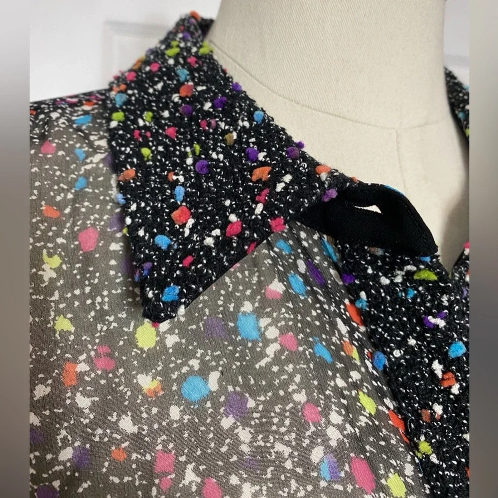 DVF Diane Von Furstenberg Mariah Tweed Confetti Button Front Silk Blouse Sz 6